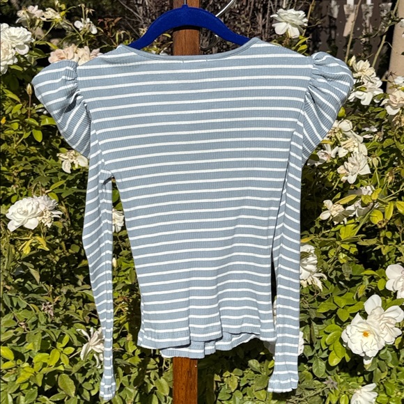 Anthropologie Porridge Blue & White Puff-Sleeve Ribbed Top – Size XS - Picture 4 of 6